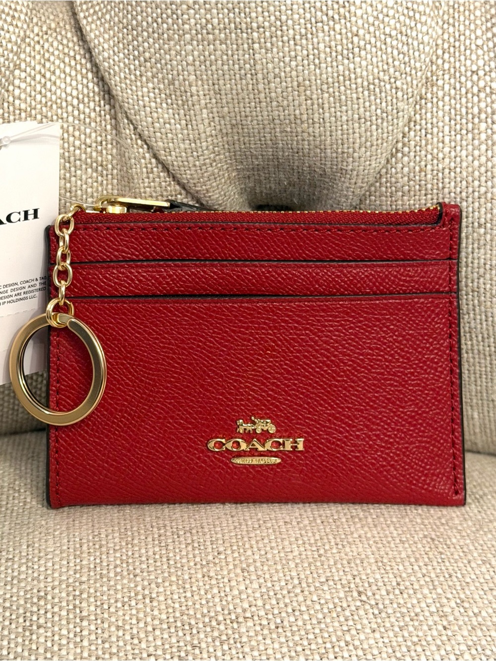 NEW Coach ID Card Case Wallet Mini Skinny Keychain 88250 Leather 1941 Red